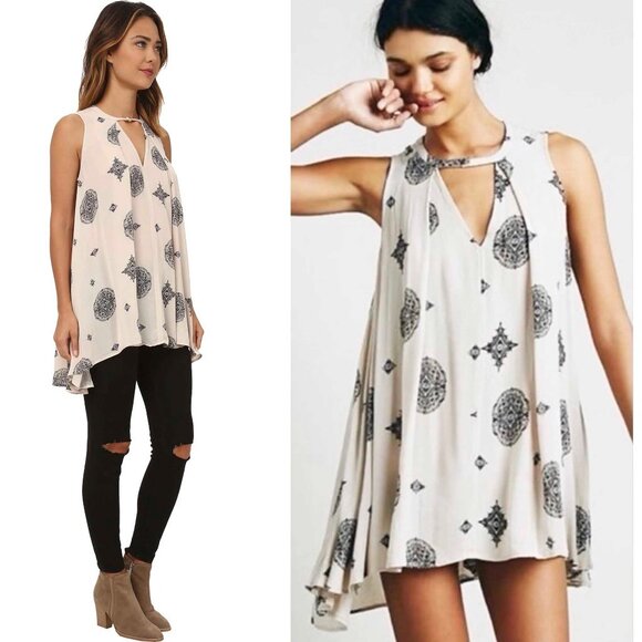 Free People Womens Snap Out Of It Swing Dress Tunic Top Mini Dress Cream - Picture 1 of 12